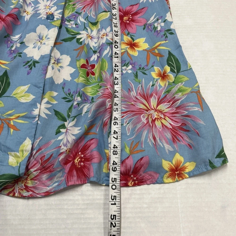 Vintage Scarlett Dress Womens 5/6 Blue Tropical‎ Floral Button Front Maxi Resort